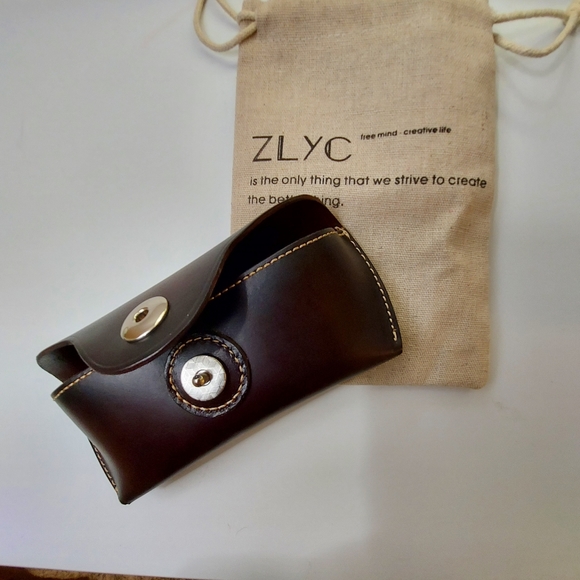Unisex semi Hard Genuine Leather eyeglass case - Picture 3 of 6